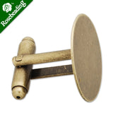 20MM Antique Bronze Flat Cufflink Blanks with Glue Pad - 20pcs