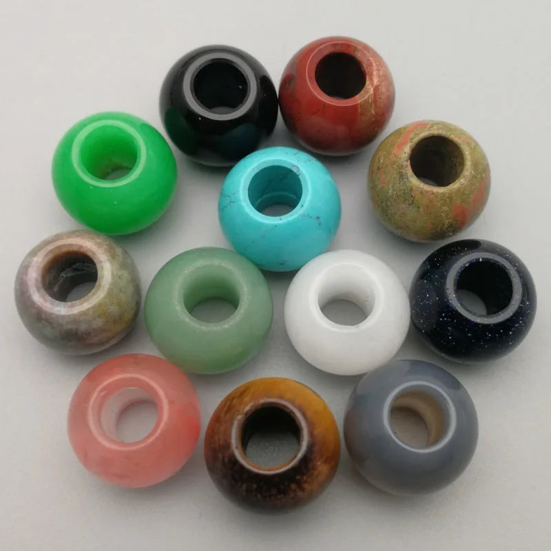 20MM Mixed Natural Stone Big Hole Beads for Jewelry Making 12pcs