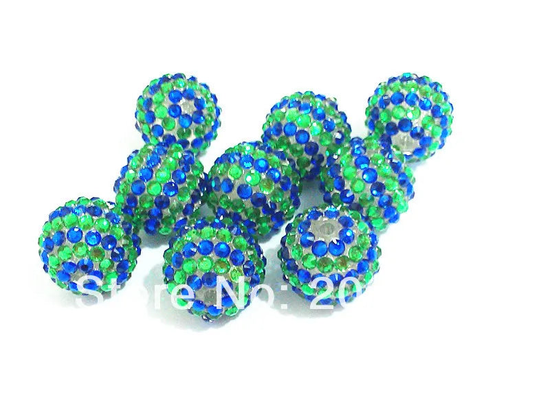 20MM Green Striped Resin Rhinestone Ball Beads Chunky Beads Kids Jewelry 100pcs