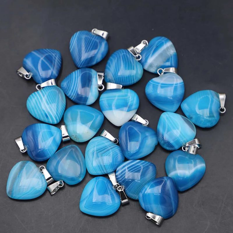 20MM Natural Stone Agate Heart Pendants for Women Necklace, 25pcs/lot
