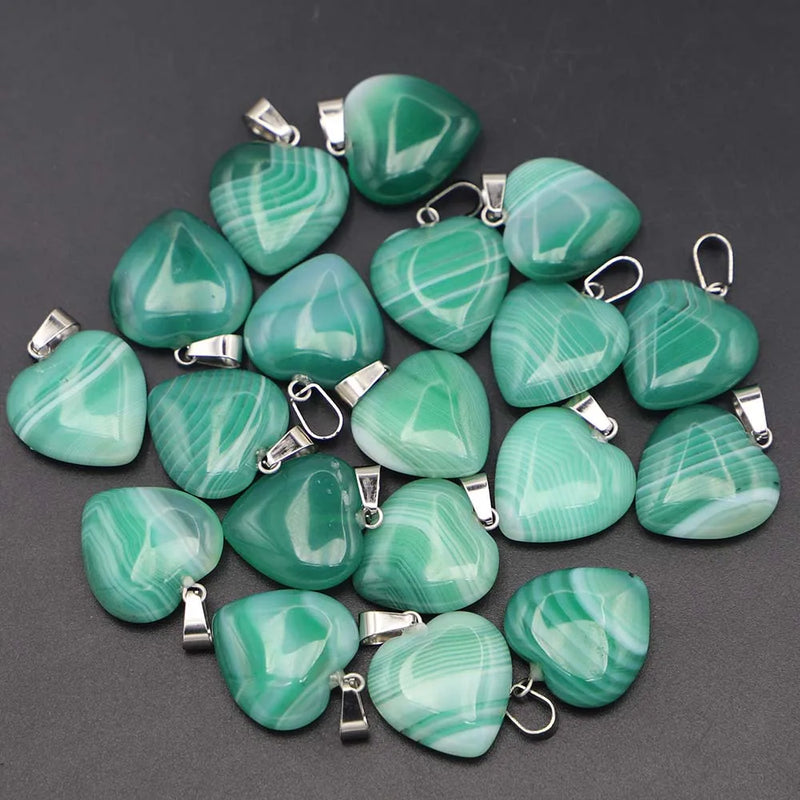20MM Natural Stone Green Agate Heart Pendants Charms 25pcs/lot