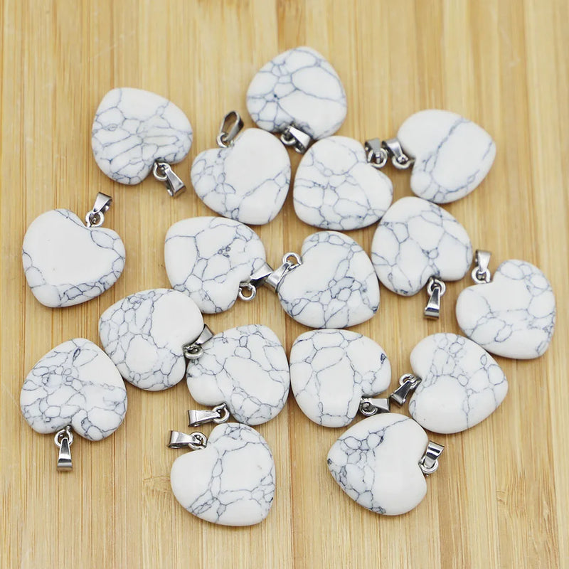 20MM Natural Stone Heart Necklace Pendants 30Pcs