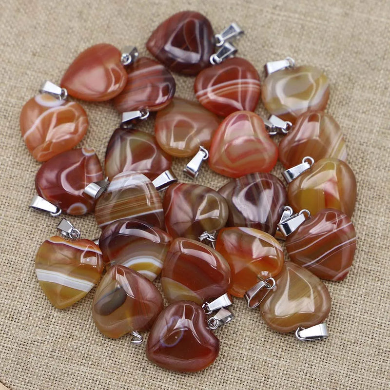 20MM Natural Stone Yellow Agate Love Heart Pendants for Women Necklace