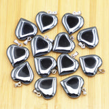 20MM Natural Gallstone Hematite Heart Pendants Beads Healing Reiki Charms