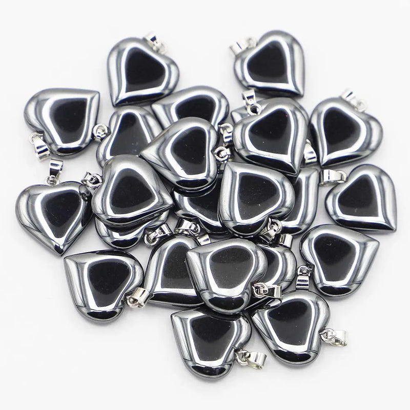 20MM Natural Gallstone Hematite Heart Pendants Beads Healing Reiki Charms