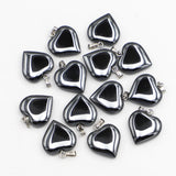 20MM Natural Gallstone Hematite Heart Pendants Beads Healing Reiki Charms