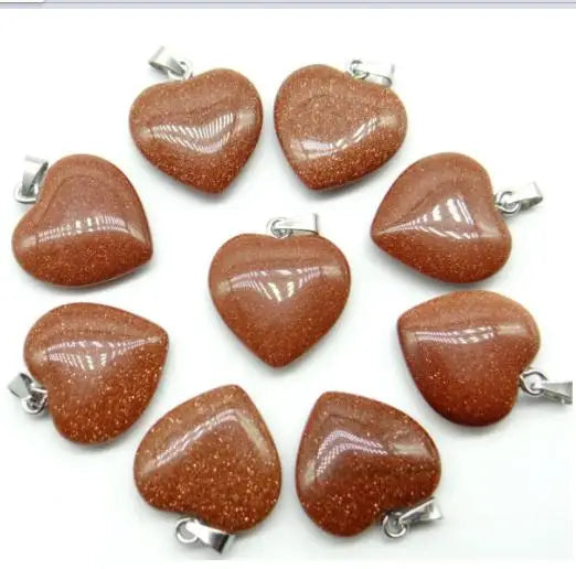 20MM Quartz Crystal Agates Heart Pendant DIY Necklace Accessories 12pcs