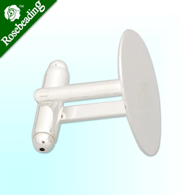 20MM Silver Plated Cufflink Blanks with Glue Pad - 20pcs