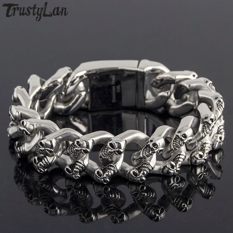 Skull Head Chain Bracelet Men Gothic Stainless Steel Biker Jewelry
