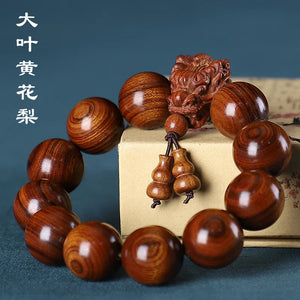 Vintage Wooden Bracelet Dragon Head Beads Charm Bracelet Bangle Reiki Buddha Woo