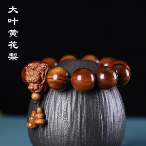 Vintage Wooden Bracelet Dragon Head Beads Charm Bracelet Bangle Reiki Buddha Woo