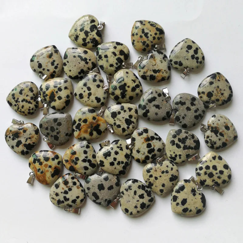 20MM Natural Stone Heart Pendants Necklace Charms 50pcs