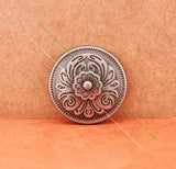Antique Silver Western Flower Engraved Leathercraft Conchos Set