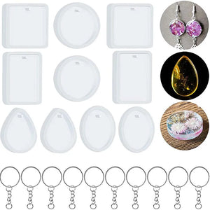 20PC Keychain Resin Silicone Mold Set Earring Jewelry Kit Epoxy Keyrings Mold