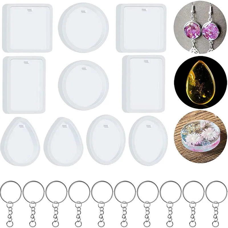 20PC Keychain Resin Silicone Mold Set Earring Jewelry Kit Epoxy Keyrings Mold