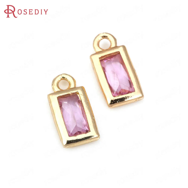 20PCS High Champagne Brass Zircon Rectangle Charms Pendants