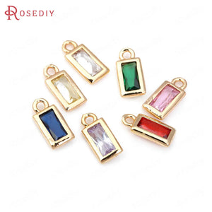 20PCS High Champagne Brass Zircon Rectangle Charms Pendants