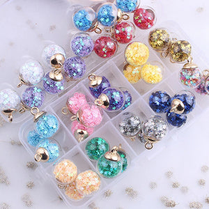 20PCS 16mm Glass Ball Charms with Star Sequins Pendants