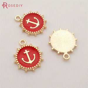 20PCS Champagne & Red Zinc Alloy Anchor Charms Pendants