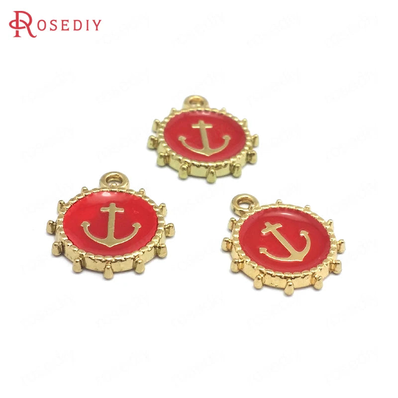 20PCS Champagne & Red Zinc Alloy Anchor Charms Pendants