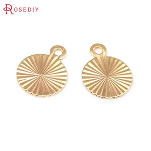 20PCS 18K Brass Pattern Round Disk Charms High Jewelry Making