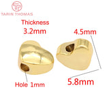 20PCS 4.6x5.6MM 24K Plated Brass Heart Beads for DIY Bracelets