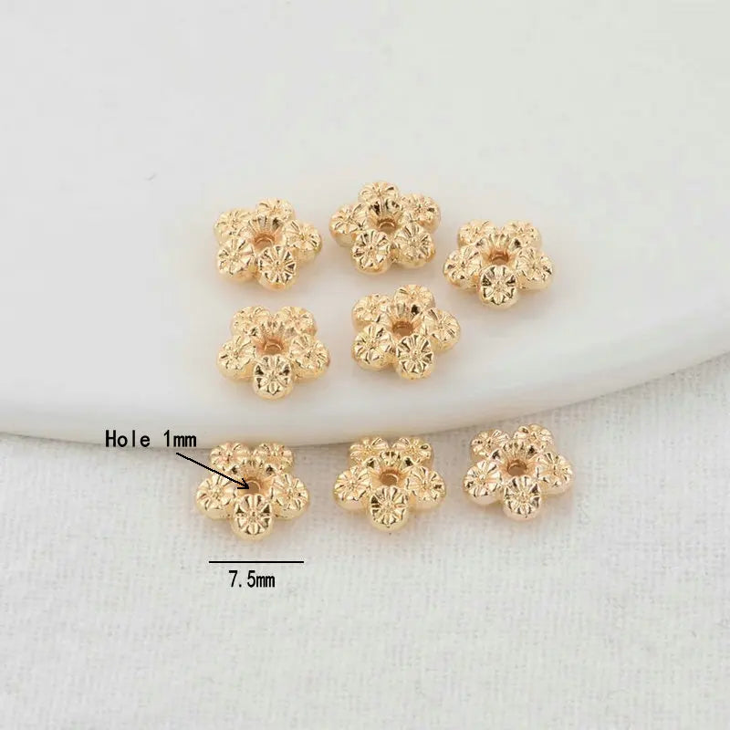 20PCS 7.5MM 14K Plated Brass Flower Beads Flat Bracelet Beads