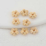 20PCS 7.5MM 14K Plated Brass Flower Beads Flat Bracelet Beads
