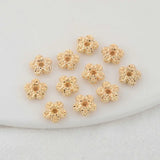 20PCS 7.5MM 14K Plated Brass Flower Beads Flat Bracelet Beads