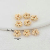 20PCS 7.5MM 14K Plated Brass Flower Beads Flat Bracelet Beads