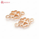 20PCS 7x12MM 5.6x10MM 24K Brass Lucky Flower Clover Connect Charms