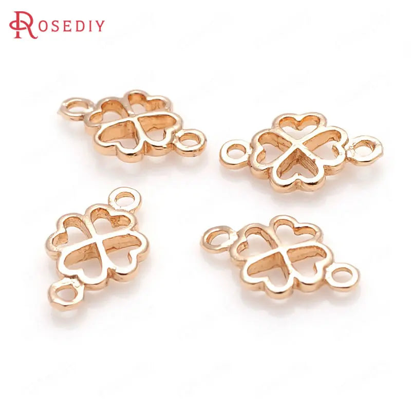 20PCS 7x12MM 5.6x10MM 24K Brass Lucky Flower Clover Connect Charms