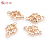 20PCS 7x12MM 5.6x10MM 24K Brass Lucky Flower Clover Connect Charms