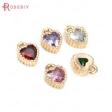 20PCS High Champagne Brass Zircon Heart Shape Charms Pendants