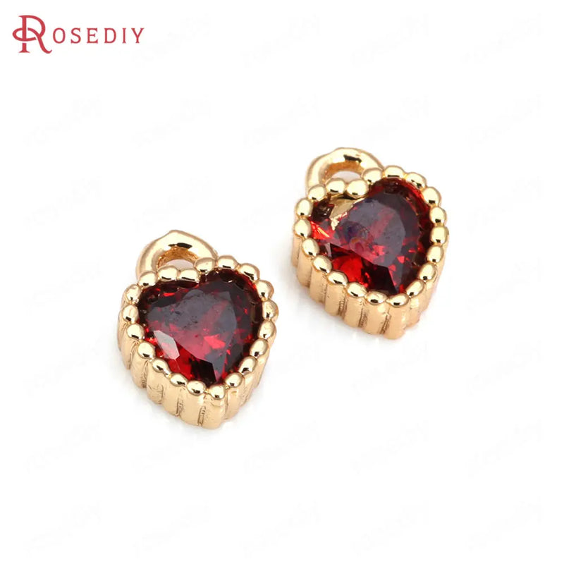 20PCS High Champagne Brass Zircon Heart Shape Charms Pendants