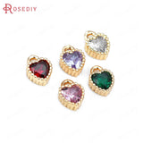 20PCS High Champagne Brass Zircon Heart Shape Charms Pendants