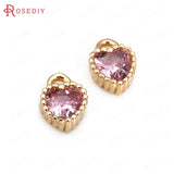20PCS High Champagne Brass Zircon Heart Shape Charms Pendants
