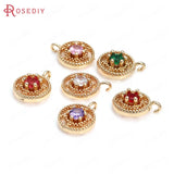 20PCS 8MM High Champagne Brass Zircon Round Charms Pendants Diy Findings