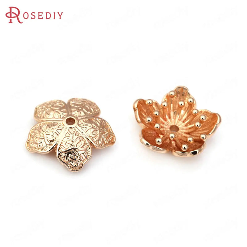 20PCS High Champagne Brass Flower Beads Caps Jewelry Making DIY Findings