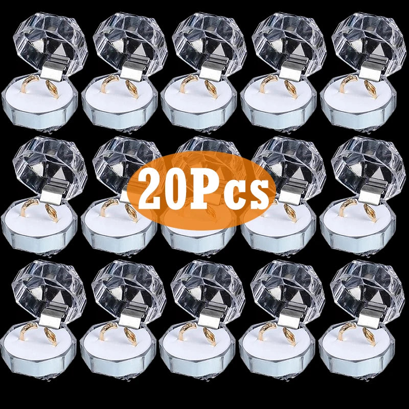 20PCS Acrylic Crystal Ring Earring Storage Display Boxes Clear Wedding Package