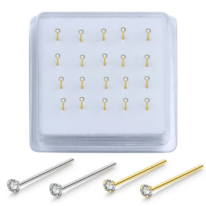 20PCS Nose Studs Hoop Rings Plated Nose Jewelry Set Straight Needle
