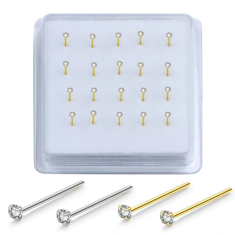 20PCS Nose Studs Hoop Rings Plated Nose Jewelry Set Straight Needle