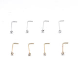 20PCS/Box Sterling L Shape Nose Stud Ring 2mm Clear Crystal Nose Piercing