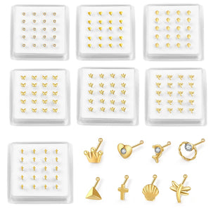 20PCS Boxed Crystal Nose Studs Body Jewelry Heart Star Shape Nose Bone Nose Stud