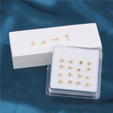 20PCS Boxed Crystal Nose Studs Body Jewelry Heart Star Shape Nose Bone Nose Stud