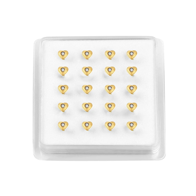 20PCS Boxed Crystal Nose Studs Body Jewelry Heart Star Shape Nose Bone Nose Stud