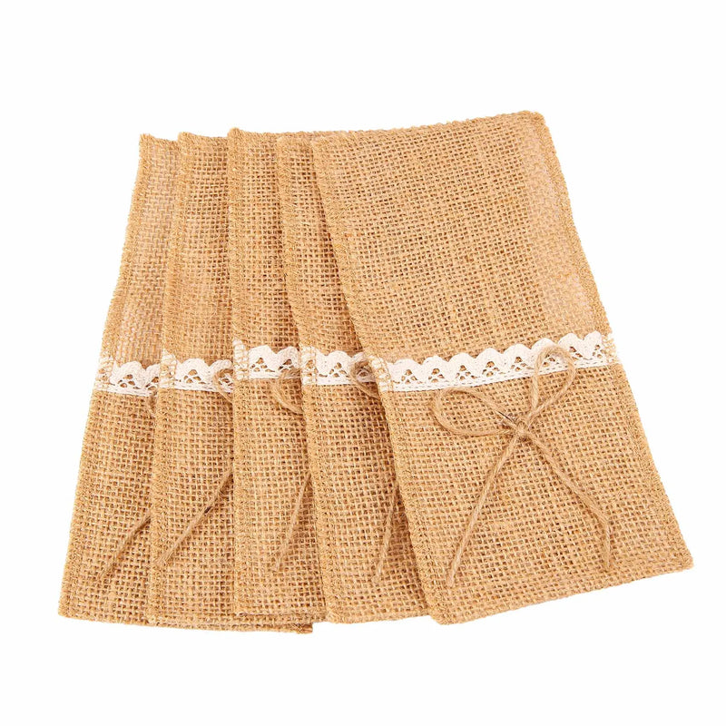 20PCS Wedding Table Silverware Holder Natural Burlap Cutlery Pockets