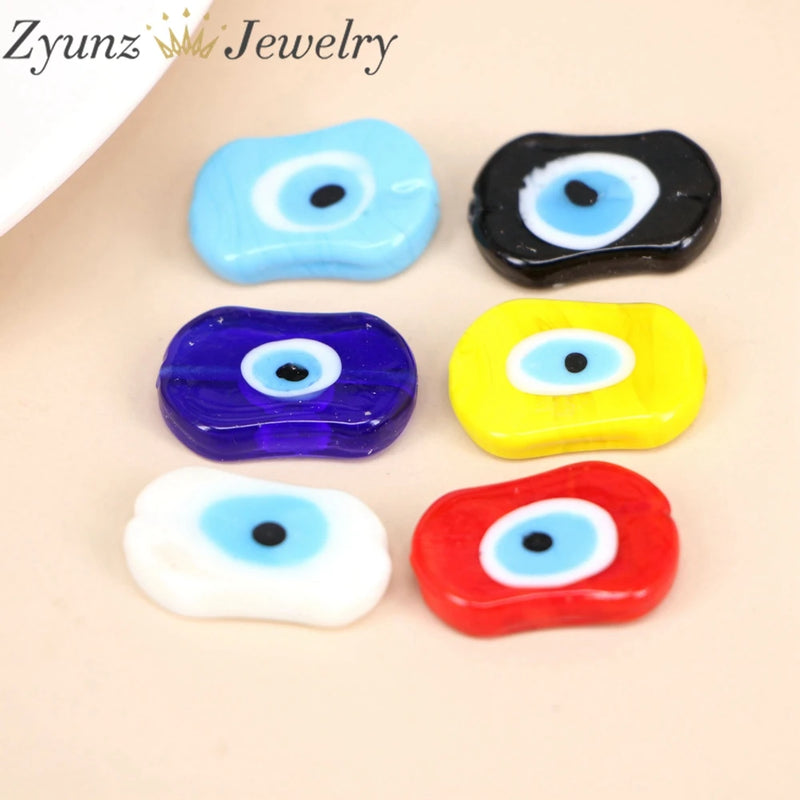 20PCS Flat Evil Eye Glass Beads Lampwork Protection Large Beads