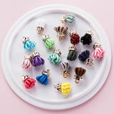 20PCS/ Lot Fabric Flower Tassel Charms 18 23*17mm Leather Pendant