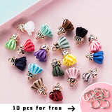 20PCS/ Lot Fabric Flower Tassel Charms 18 23*17mm Leather Pendant
